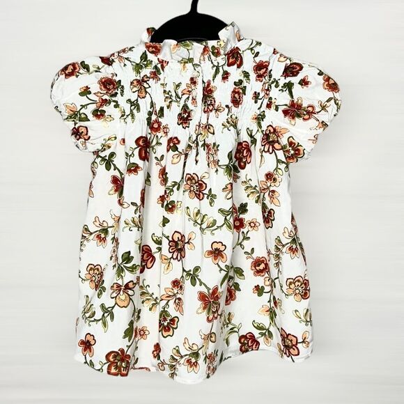 JANIE and JACK Floral Smocked Bubble Sleeve Top Blouse Cotton Floral Print 8 - Picture 6 of 10